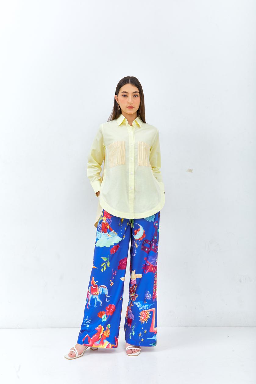Shirt Plain Combination Stripe Baby Yellow