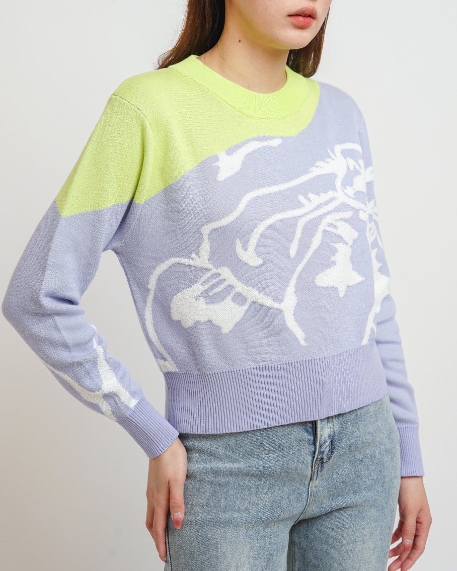 NASL Long-Sleeve Contrast Crop Sweater in Lilac