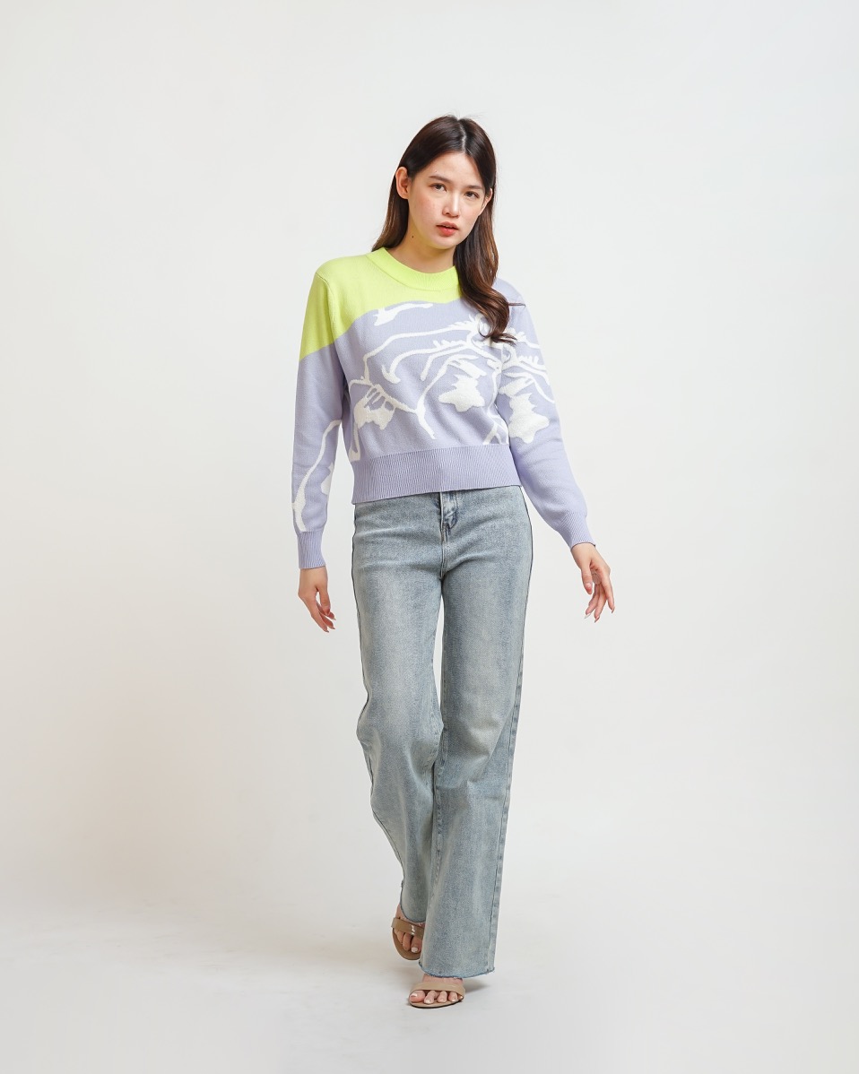 NASL Long-Sleeve Contrast Crop Sweater in Lilac