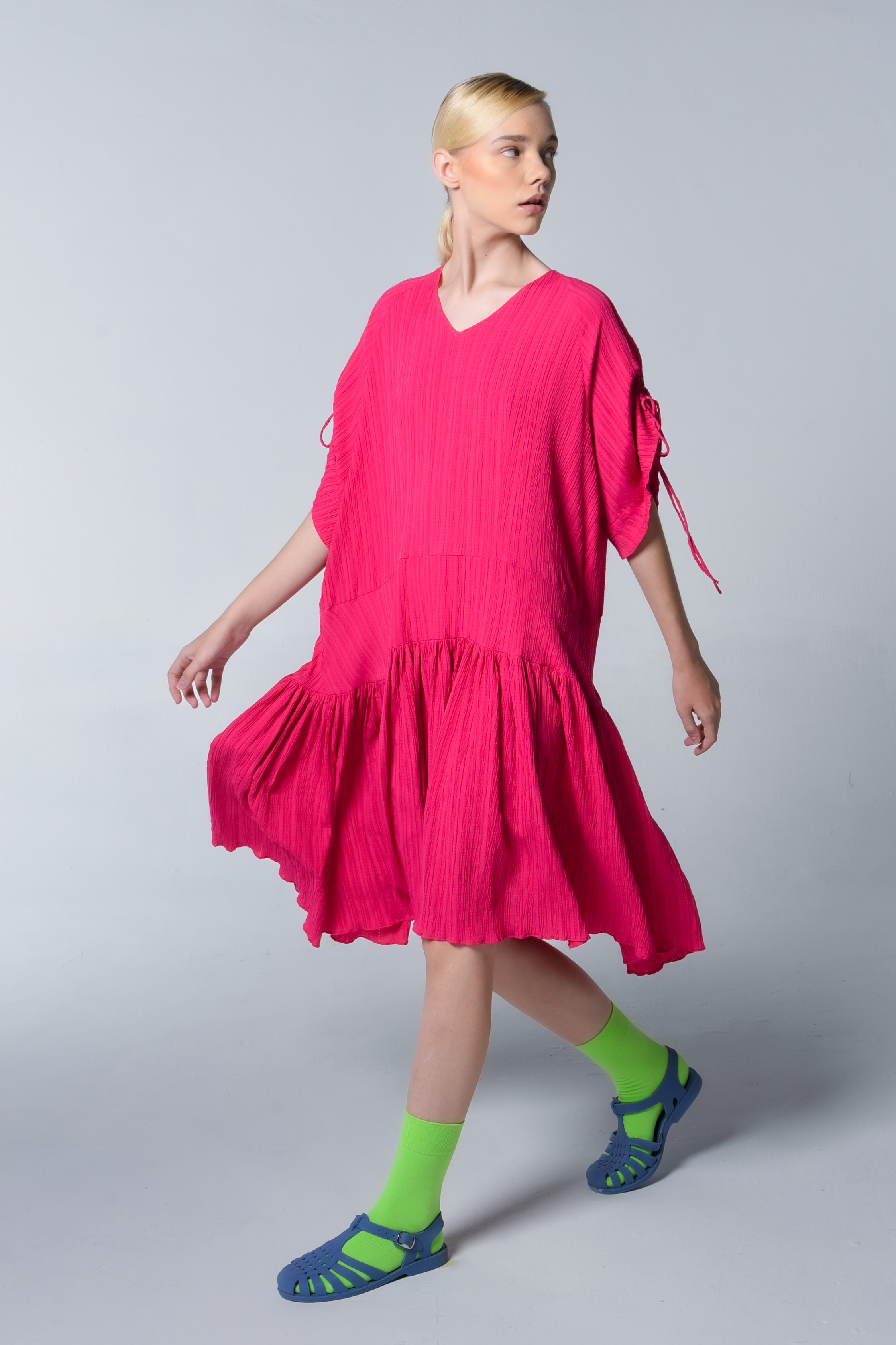 NASL Drawstring Sleeve Midi Dress