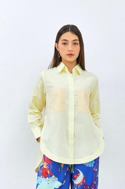 Shirt Plain Combination Stripe Baby Yellow