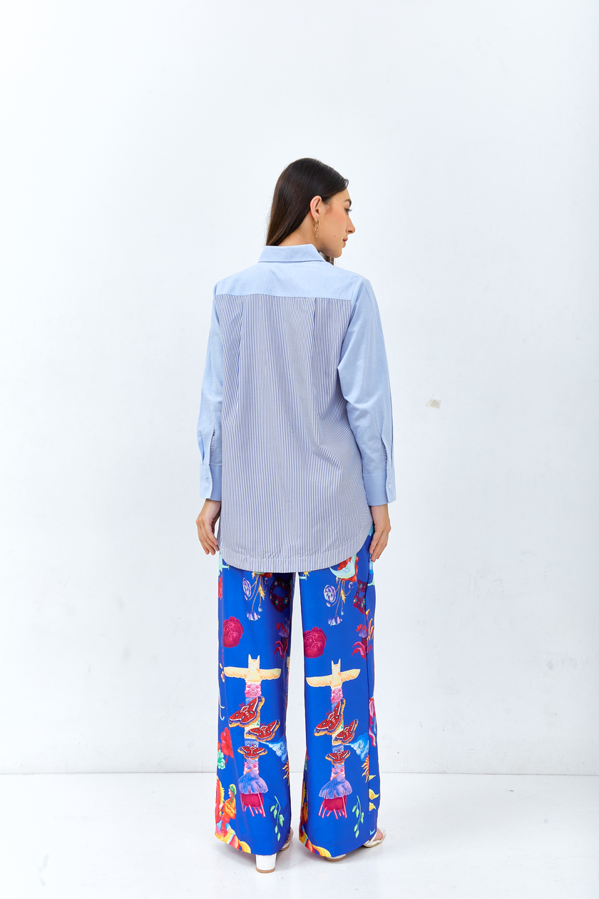 Shirt Plain Combination Stripe Blue