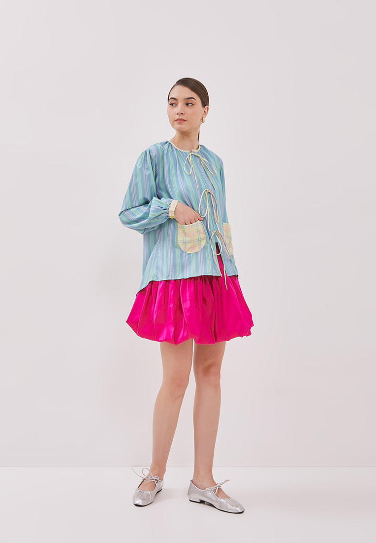 Emerald Ribbon Check Pocket Blouse