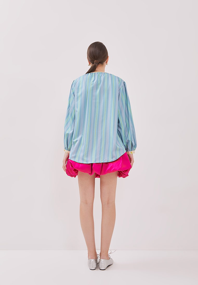 Emerald Ribbon Check Pocket Blouse