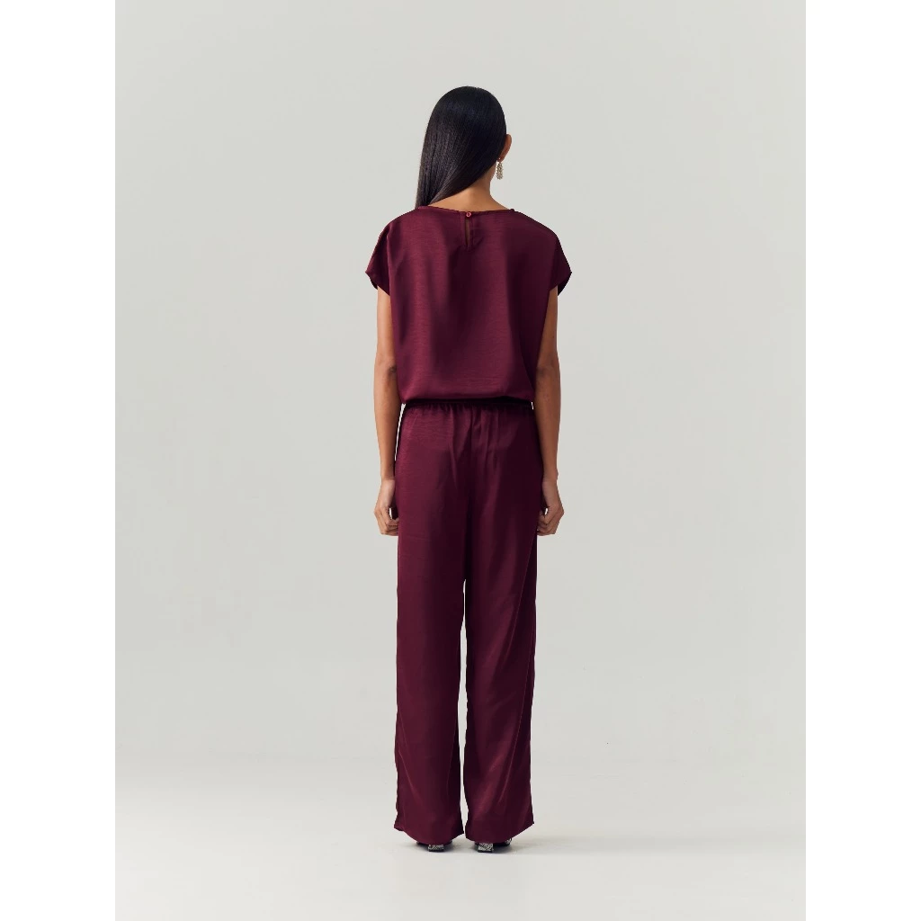 Burgundy Silk Sleeveless Pants