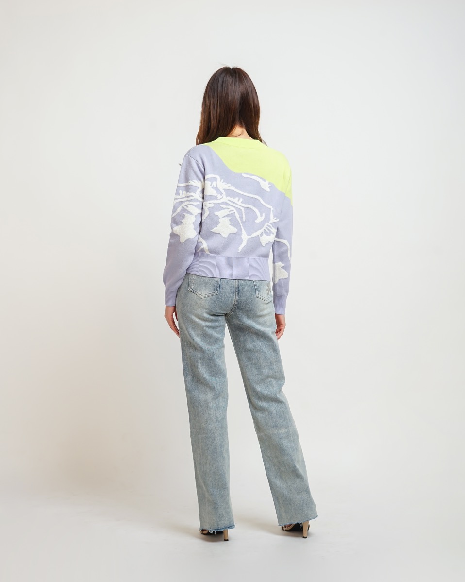 NASL Long-Sleeve Contrast Crop Sweater in Lilac