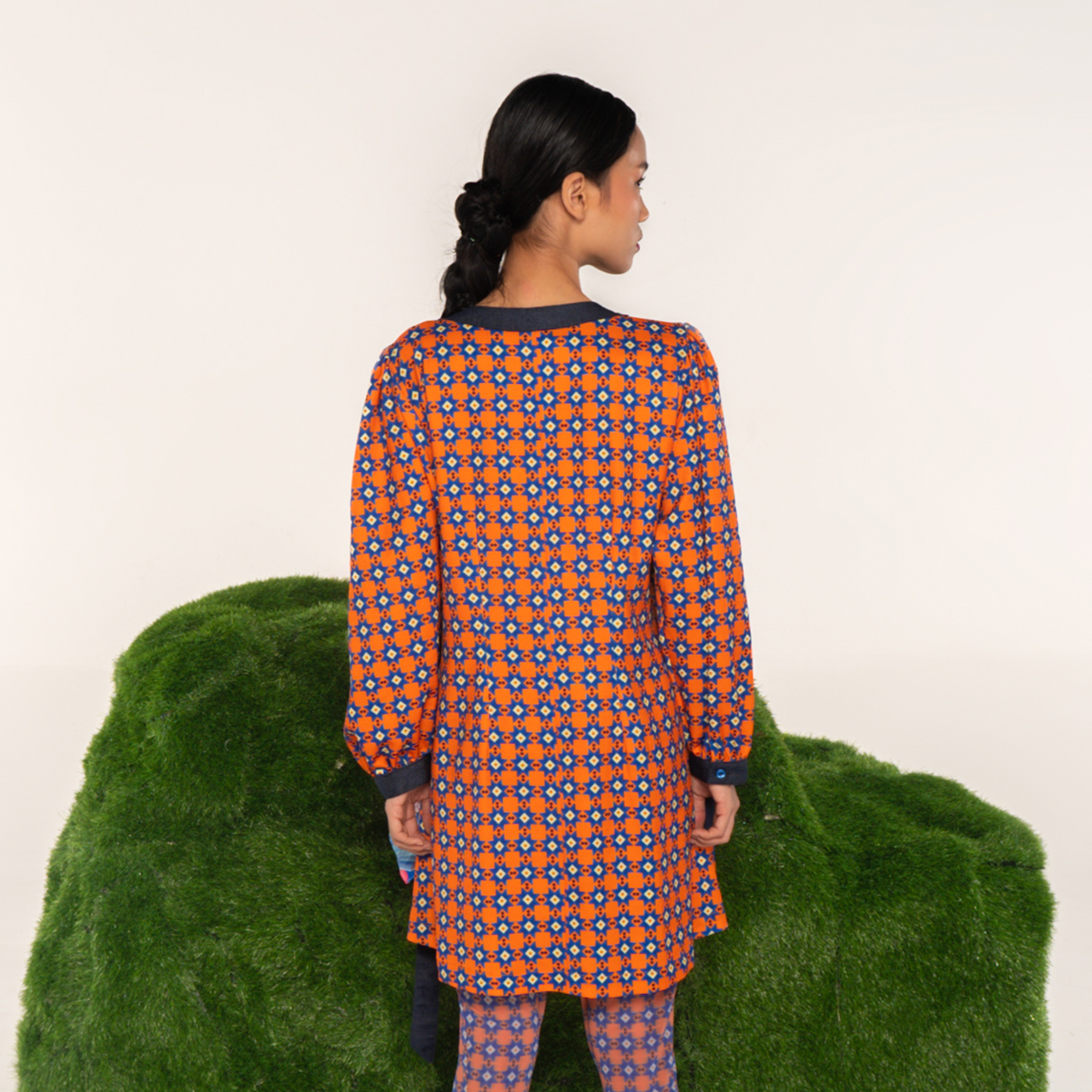 Tunic-Dress Wrap Geomteric Orange Navy