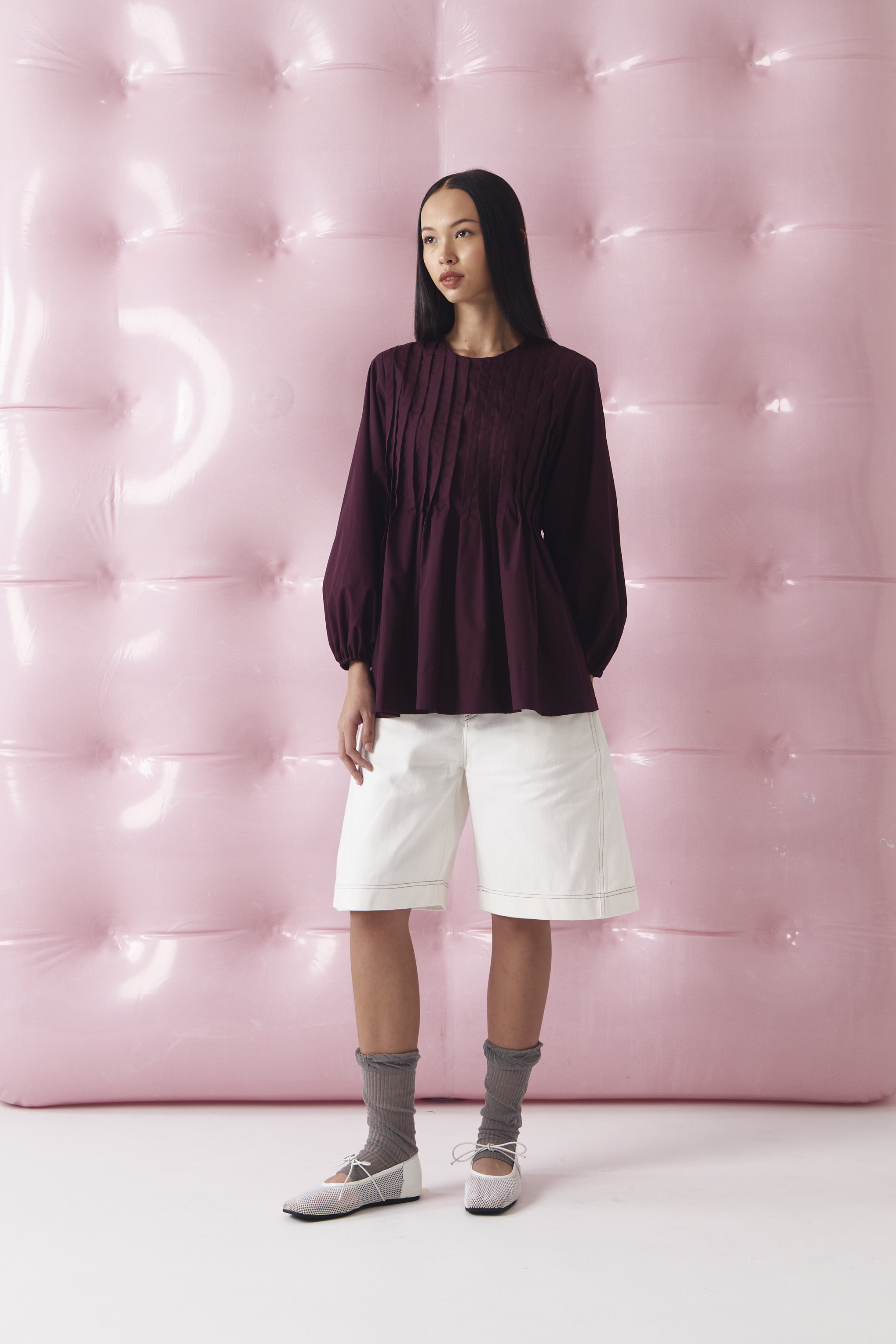 CHÉRI SURGE Maroon Pleats Doll Blouse