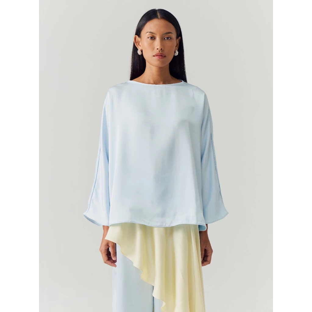 Blue Silk Longsleeve Top