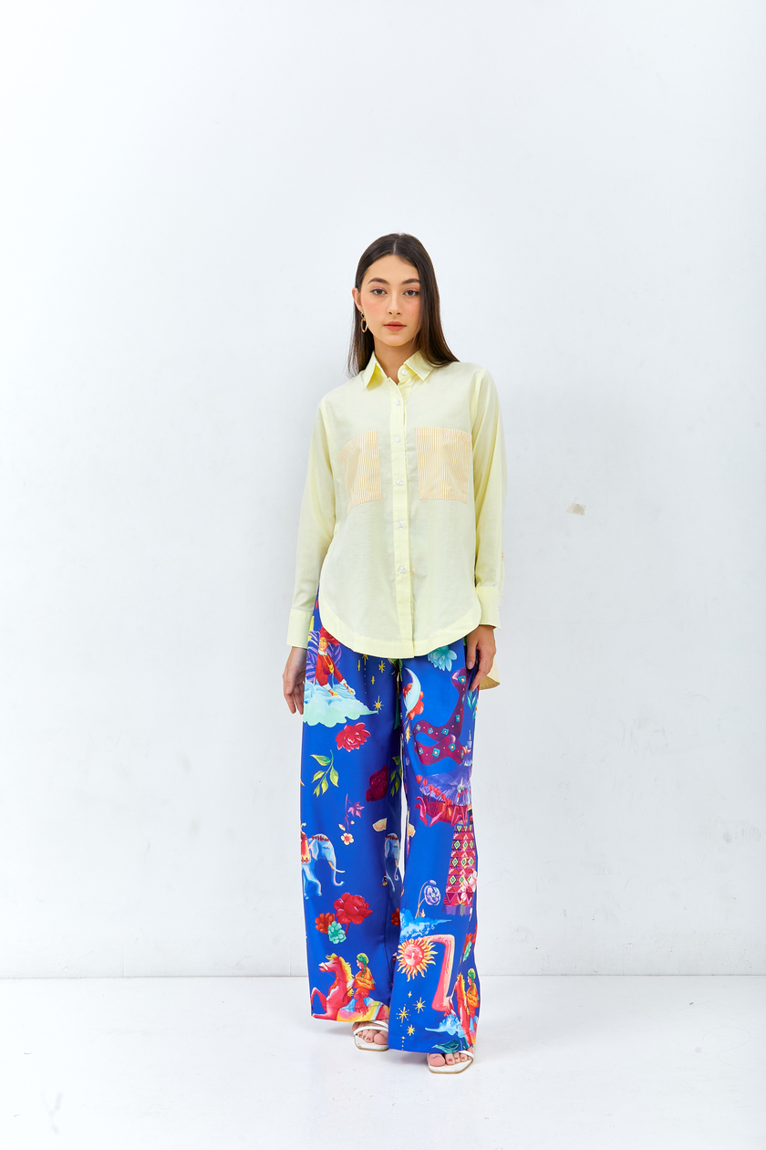 Shirt Plain Combination Stripe Baby Yellow