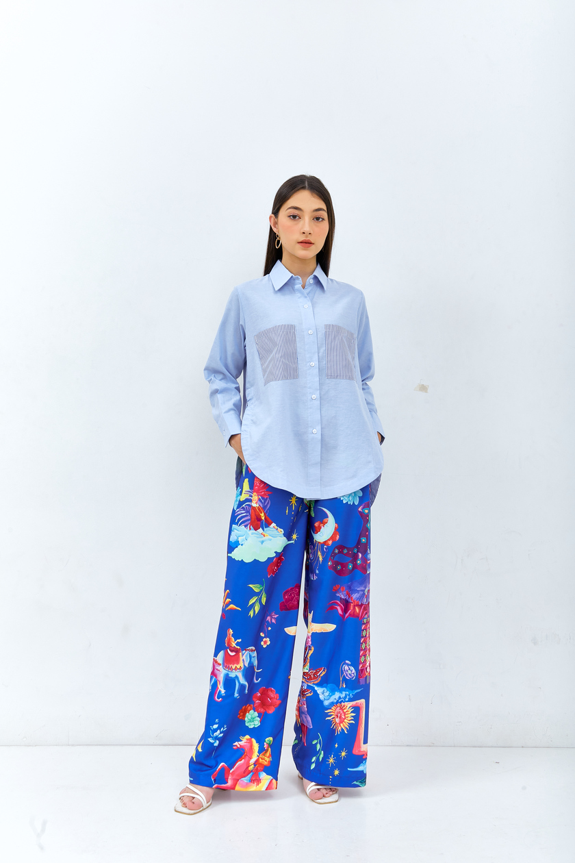 Shirt Plain Combination Stripe Blue