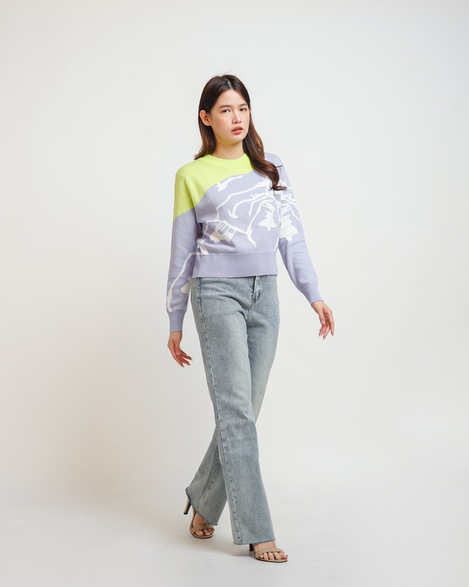 NASL Long-Sleeve Contrast Crop Sweater in Lilac