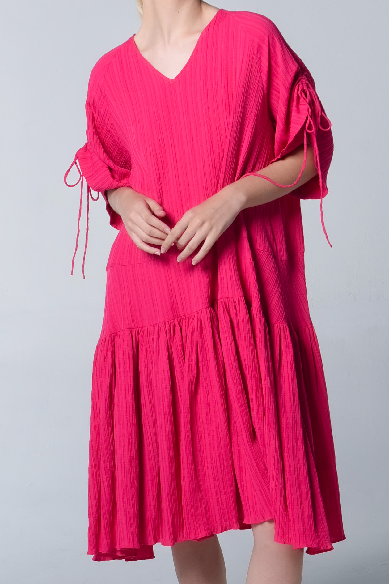 NASL Drawstring Sleeve Midi Dress