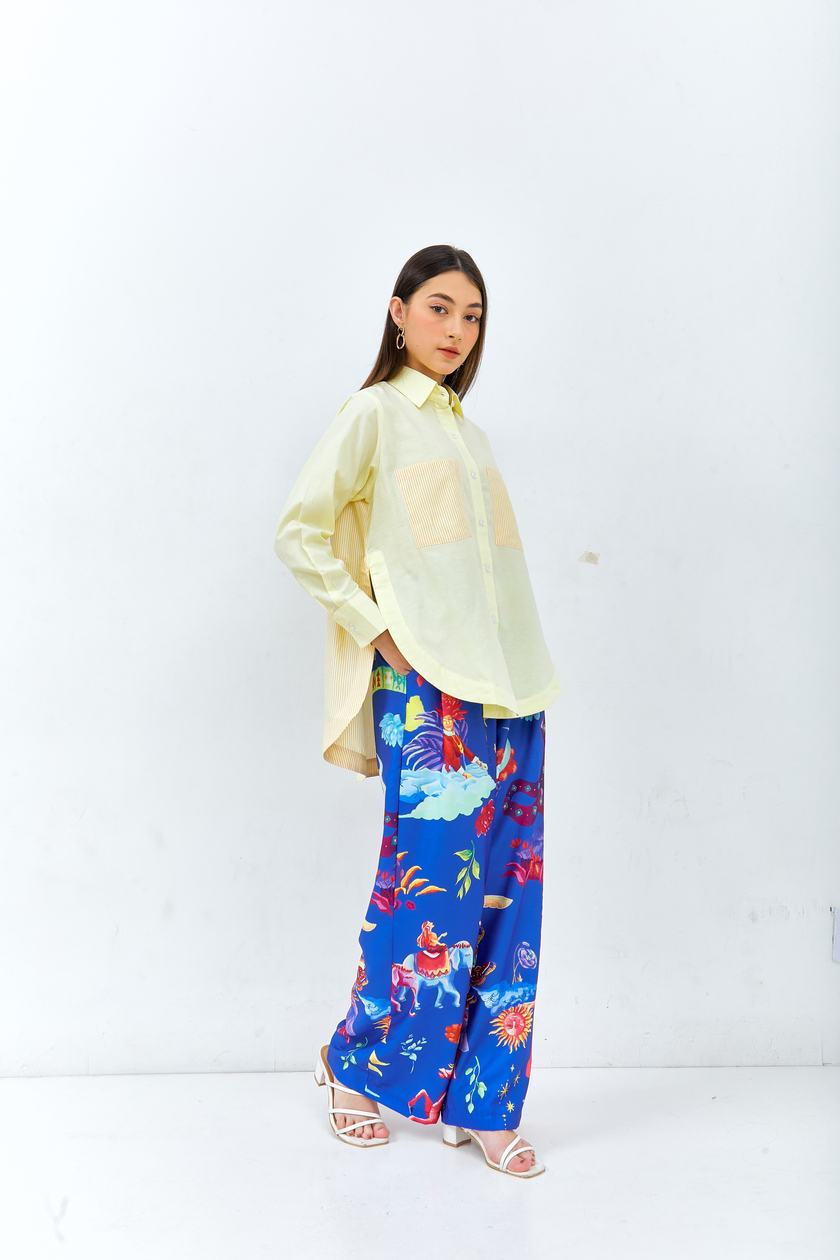 Shirt Plain Combination Stripe Baby Yellow