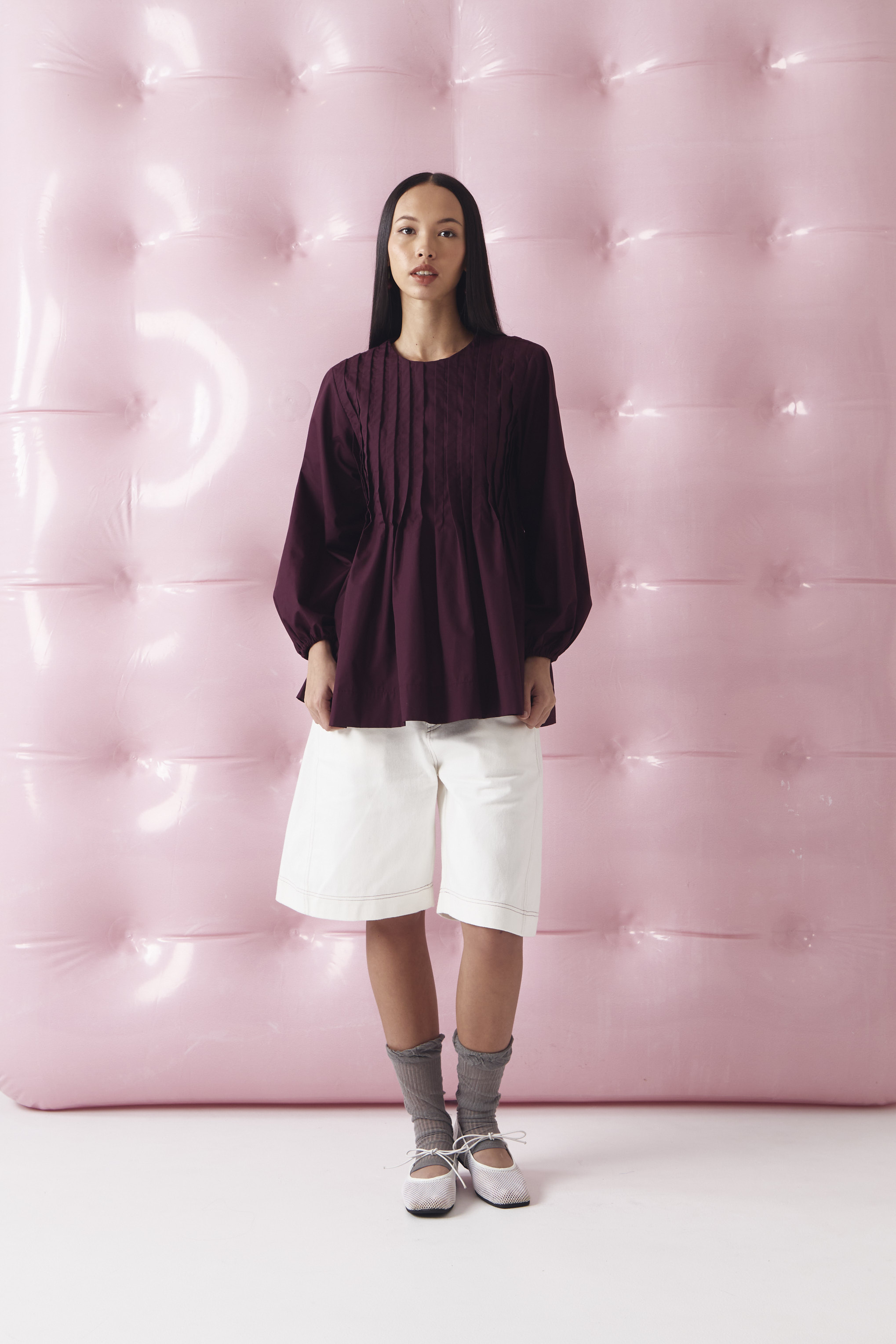 CHÉRI SURGE Maroon Pleats Doll Blouse
