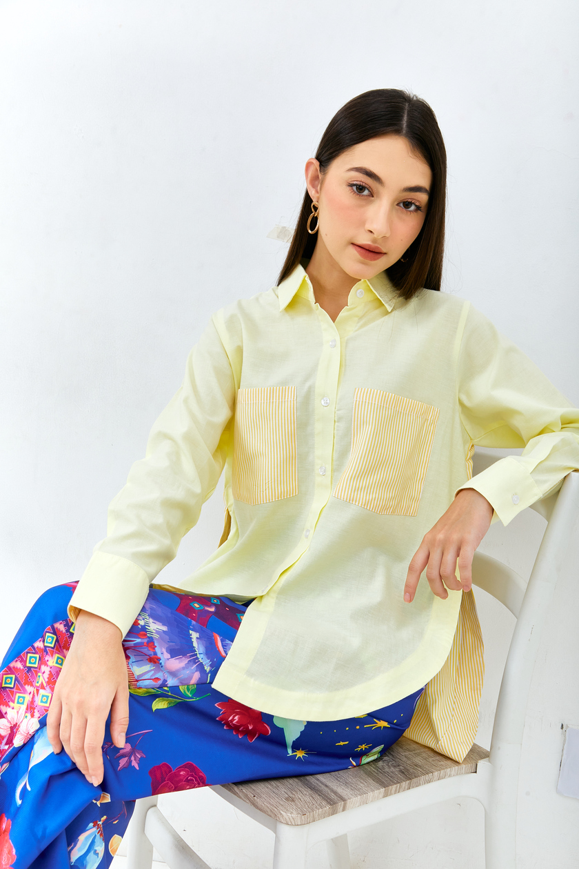 Shirt Plain Combination Stripe Baby Yellow