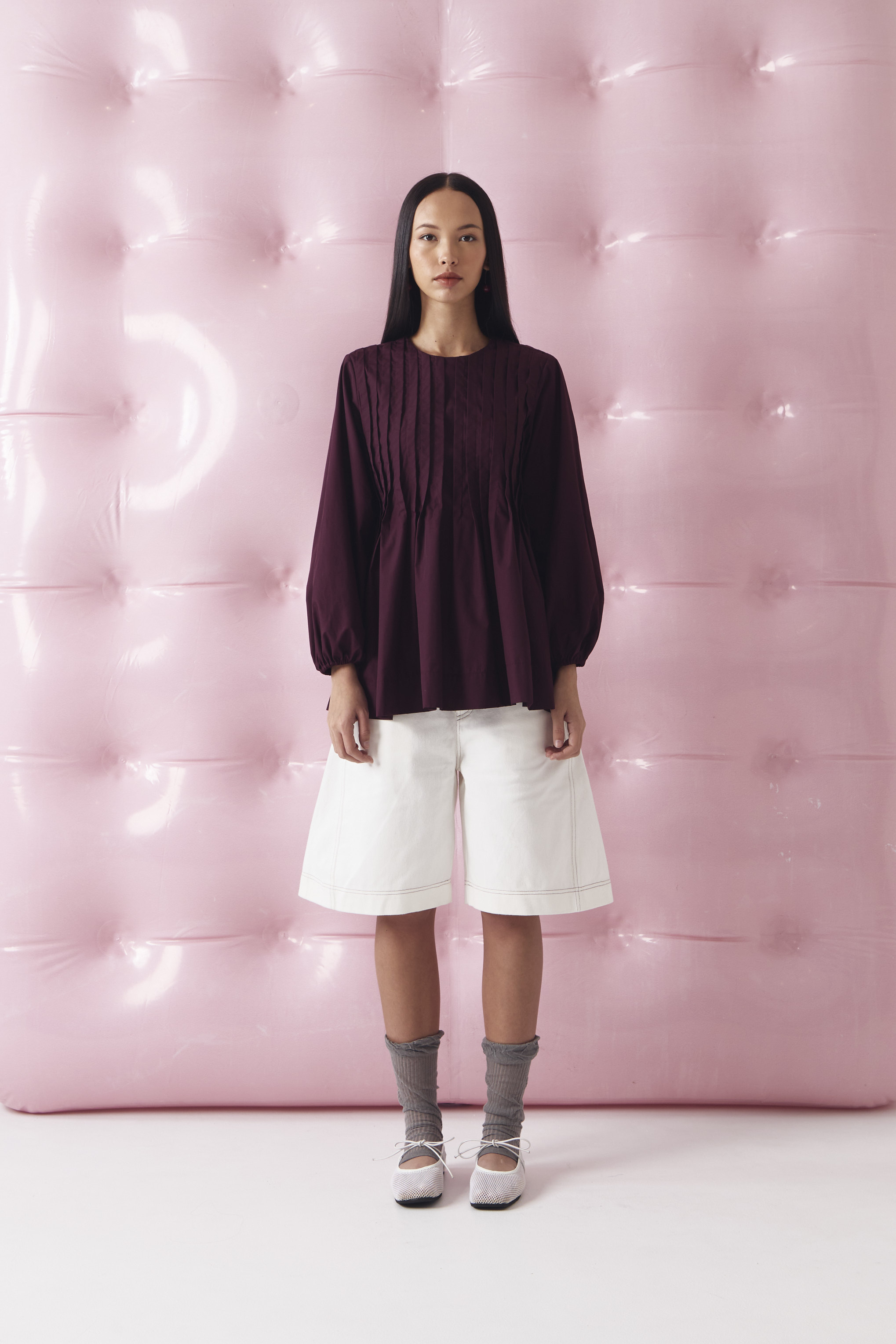 CHÉRI SURGE Maroon Pleats Doll Blouse