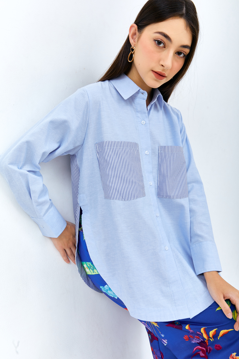 Shirt Plain Combination Stripe Blue