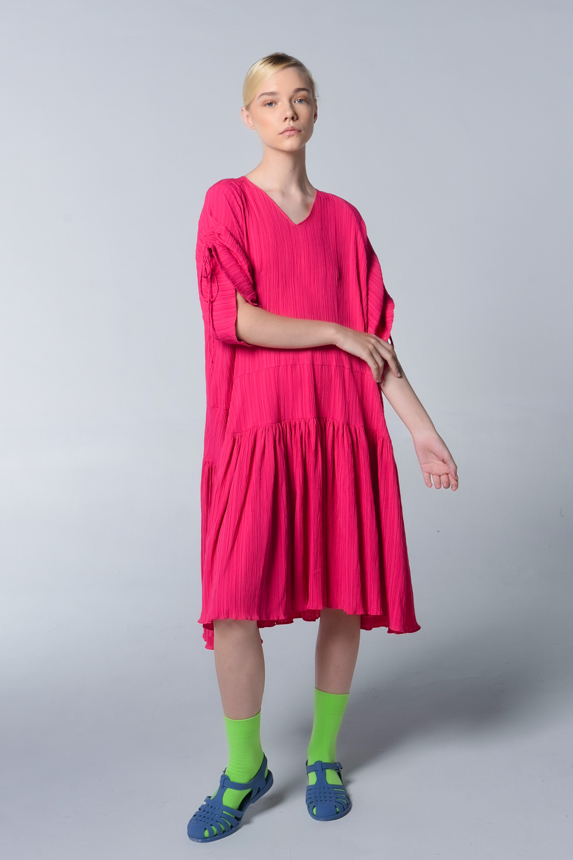 NASL Drawstring Sleeve Midi Dress