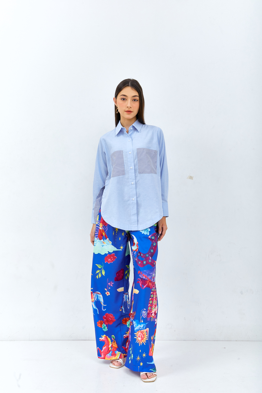 Shirt Plain Combination Stripe Blue