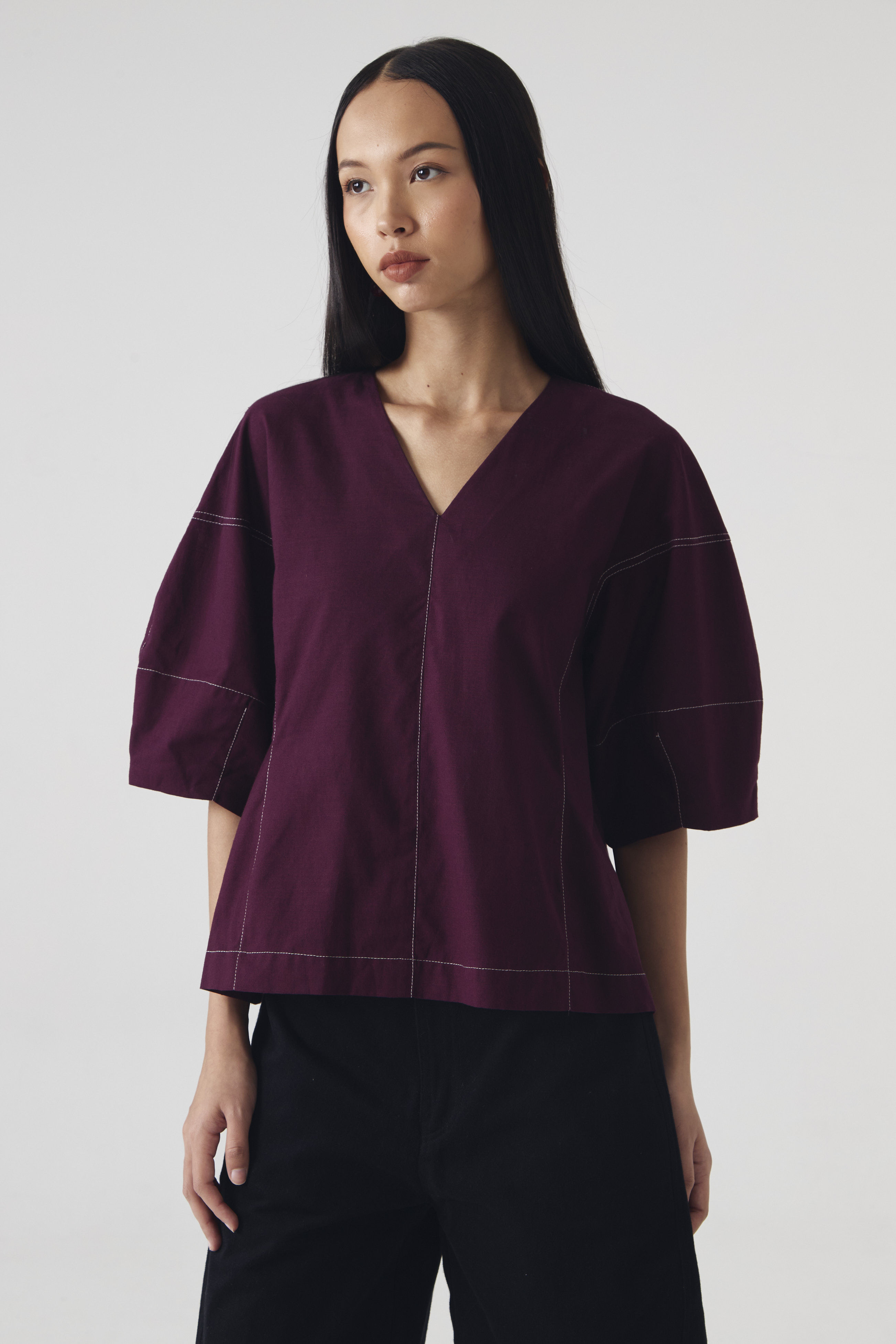 CHÉRI SURGE Maroon Blush V Blouse