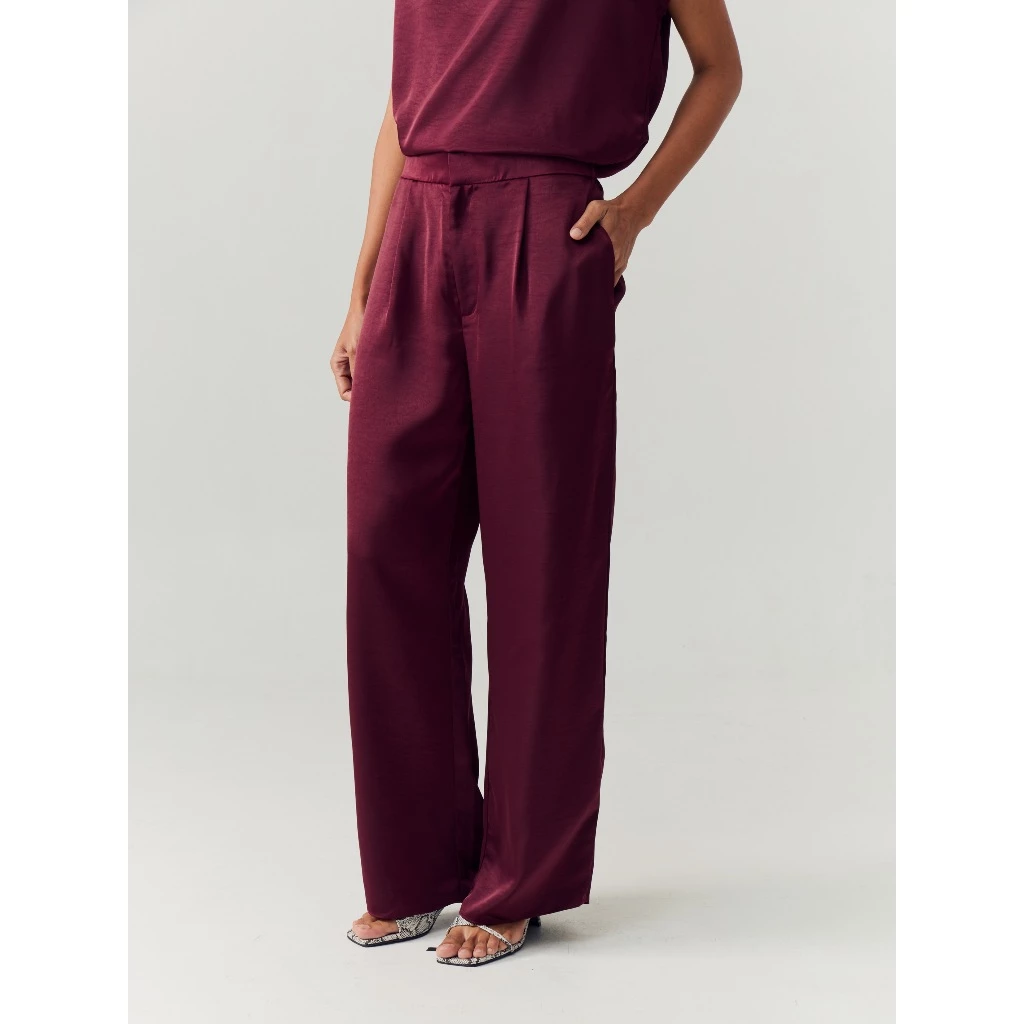 Burgundy Silk Sleeveless Pants