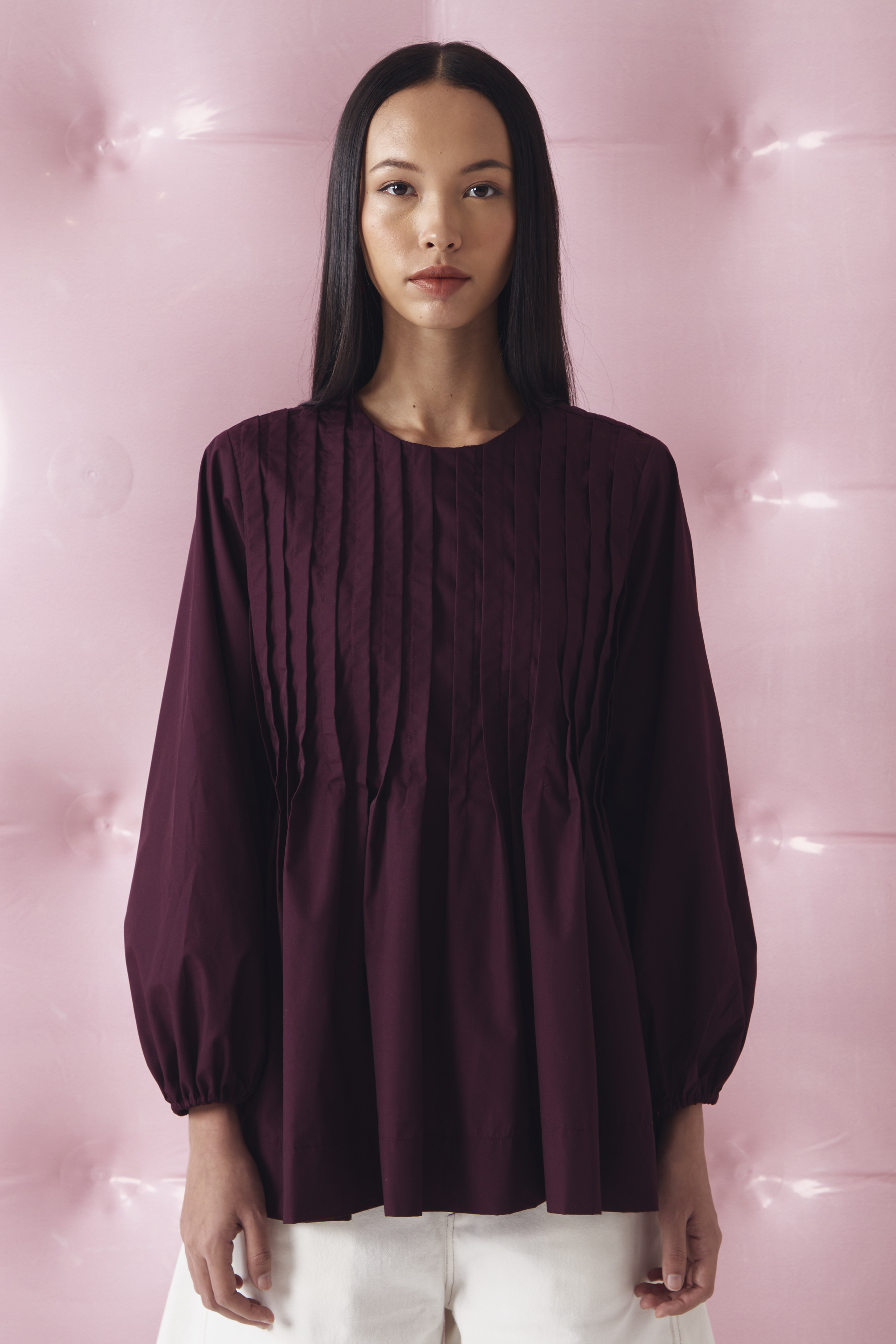 CHÉRI SURGE Maroon Pleats Doll Blouse