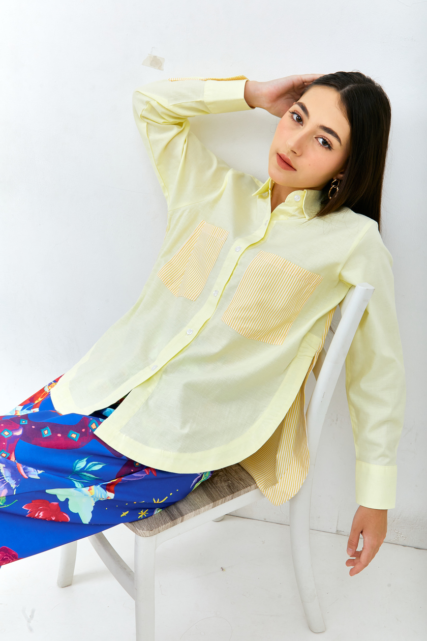 Shirt Plain Combination Stripe Baby Yellow