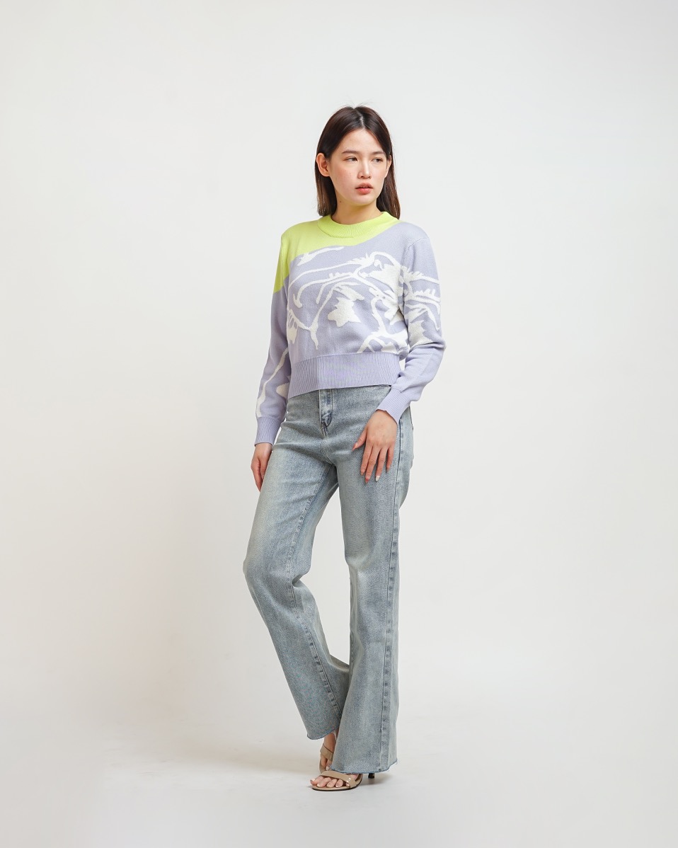 NASL Long-Sleeve Contrast Crop Sweater in Lilac
